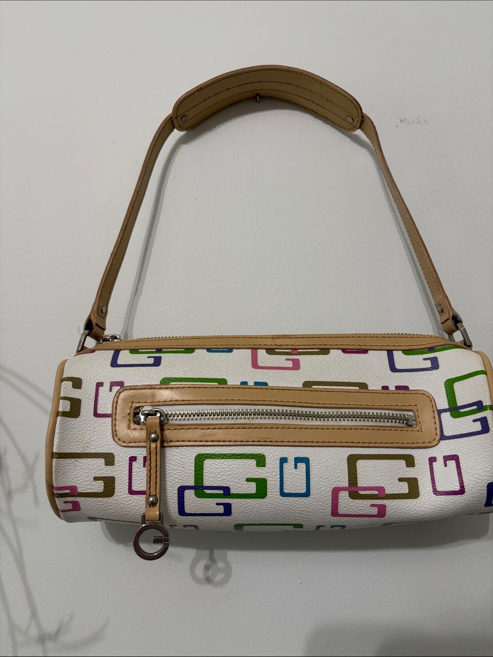 Guess Multicolor G Logo Shoulder Bag with Tan Trim